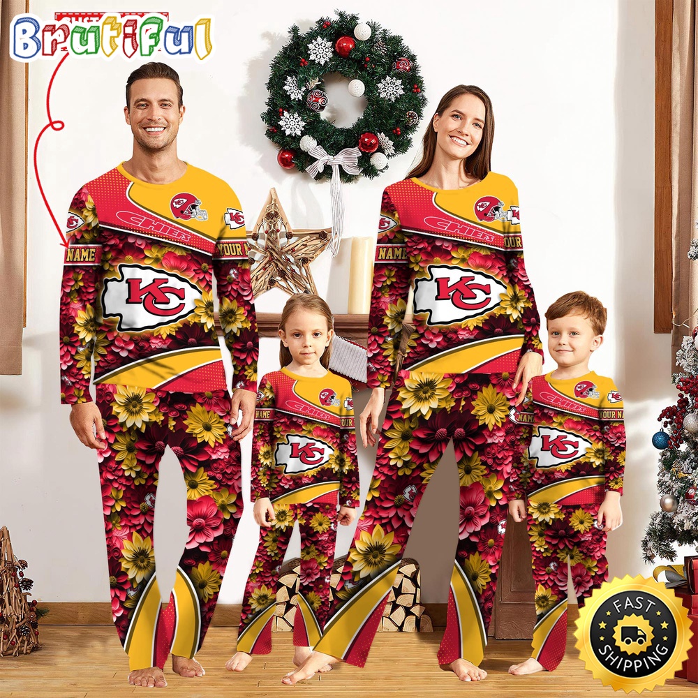 nfl kansas city chiefs pajamas flower sports for family custom name pajamas 9pthw