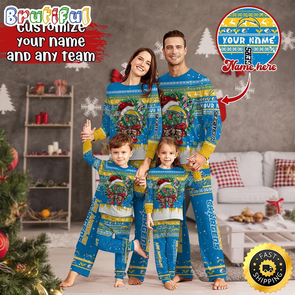 nfl los angeles chargers pajamas christmas for family custom name pajamas 28214