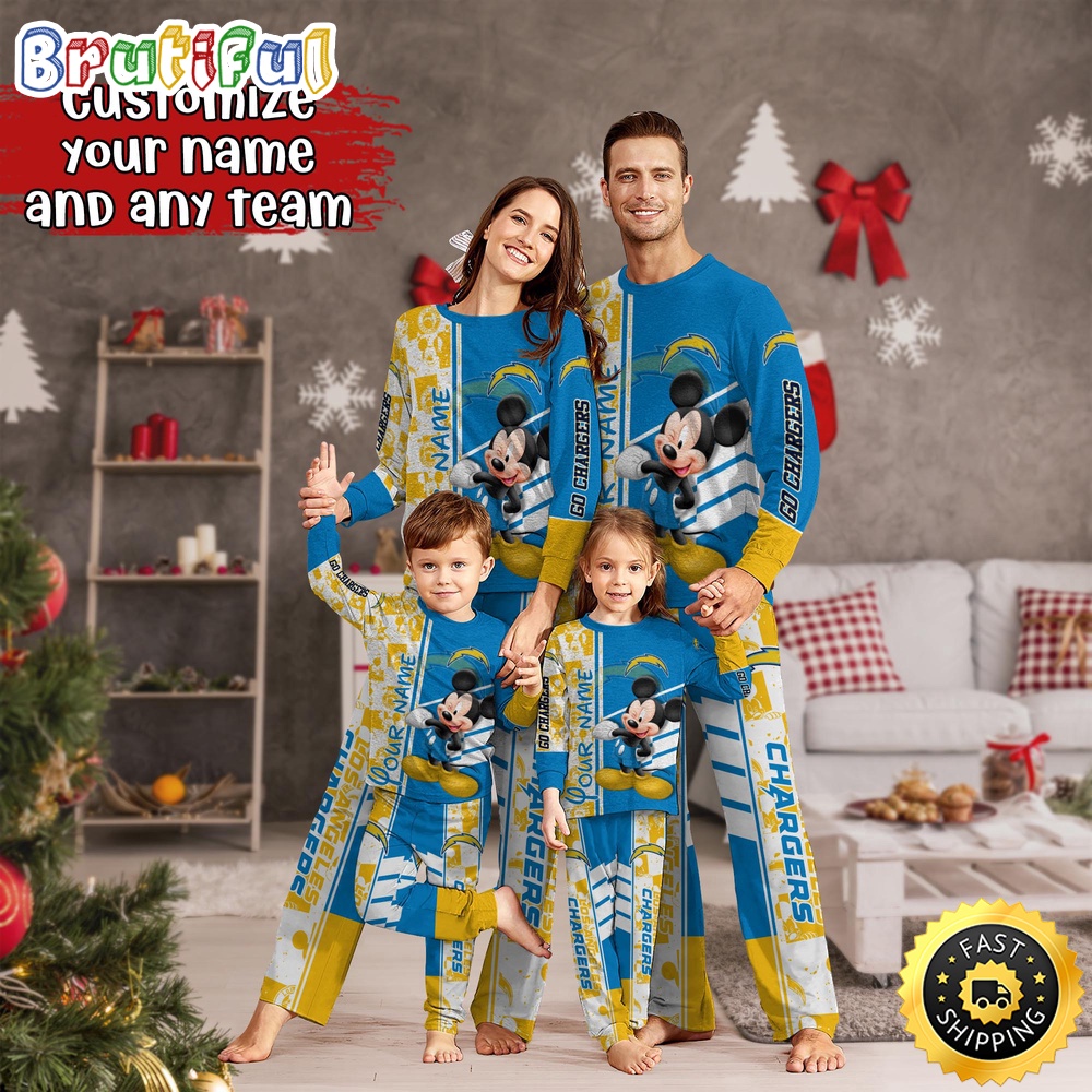 nfl los angeles chargers pajamas mickey mouse for family custom name pajamas vqneu