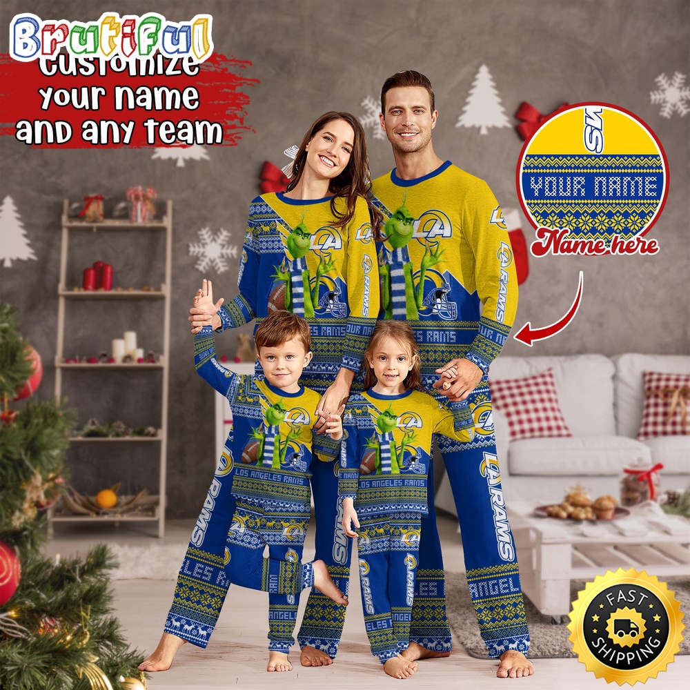 nfl los angeles rams pajamas christmas sports for family custom name pajamas 3pjl6