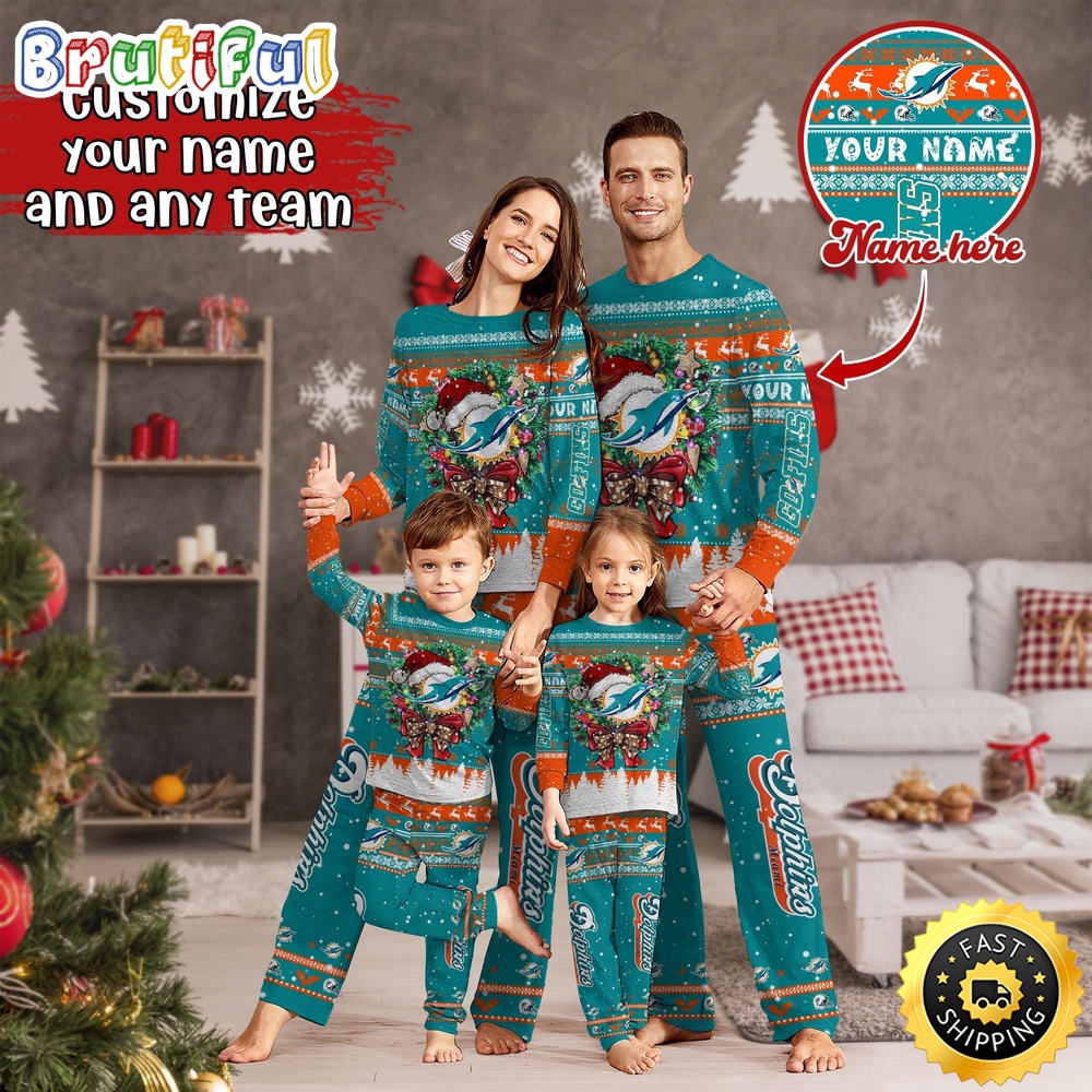 nfl miami dolphins pajamas christmas for family custom name pajamas q433l