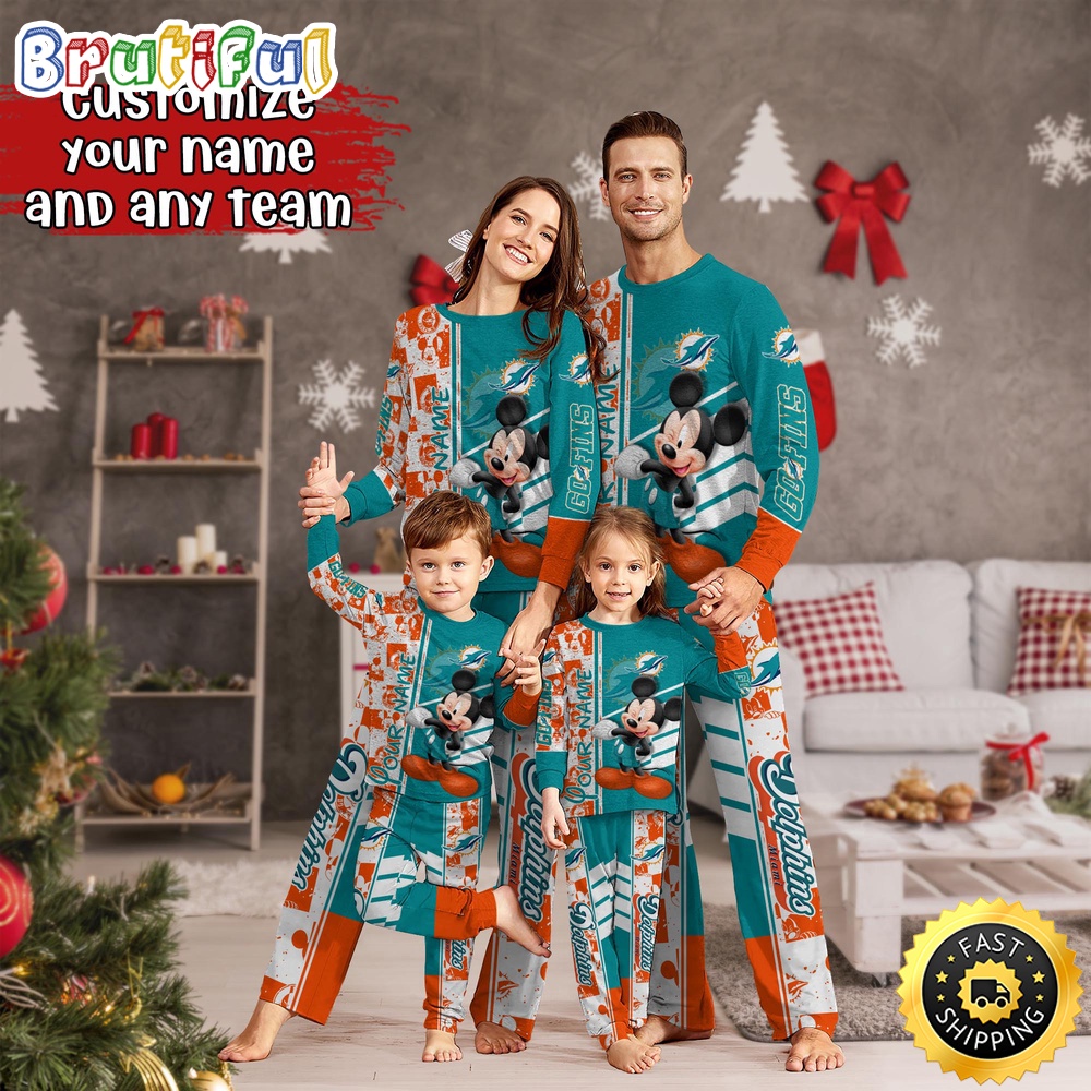 nfl miami dolphins pajamas mickey mouse for family custom name pajamas 9jlns