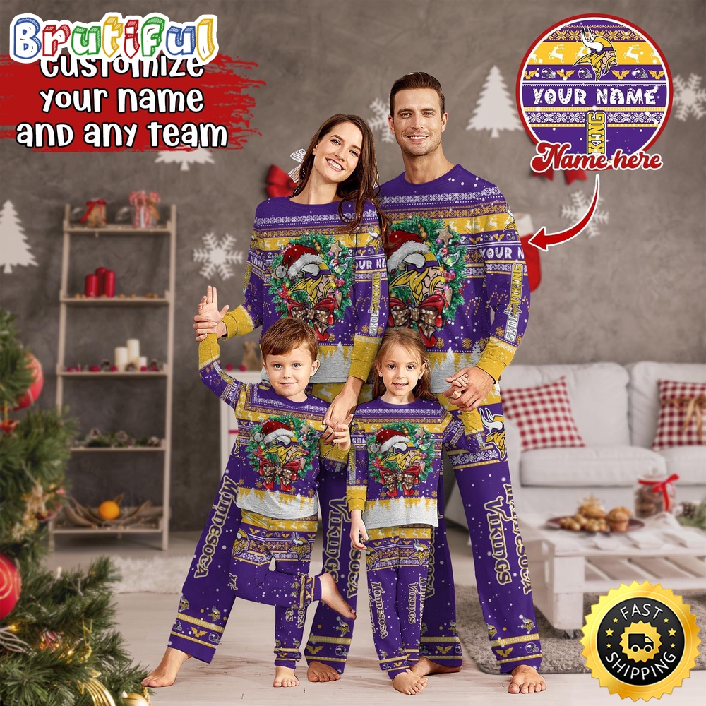 nfl minnesota vikings pajamas christmas for family custom name pajamas i1bvp