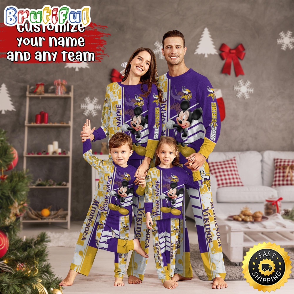 nfl minnesota vikings pajamas mickey mouse for family custom name pajamas ne4t0