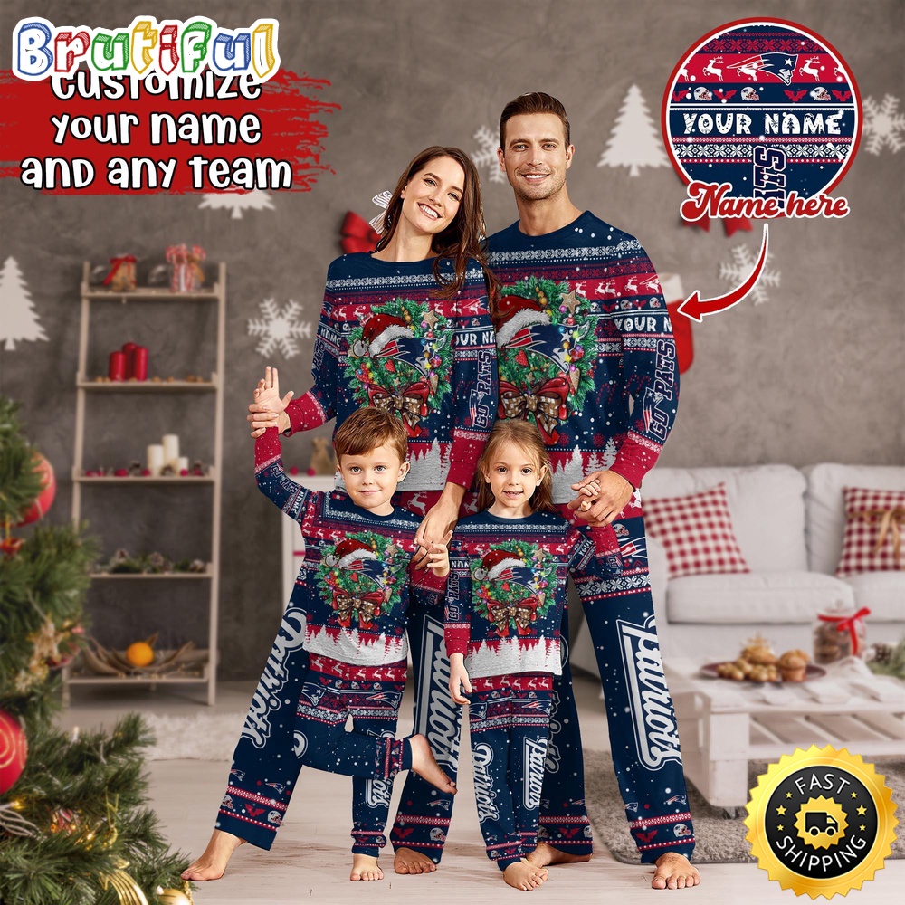nfl new england patriots pajamas christmas for family custom name pajamas do973