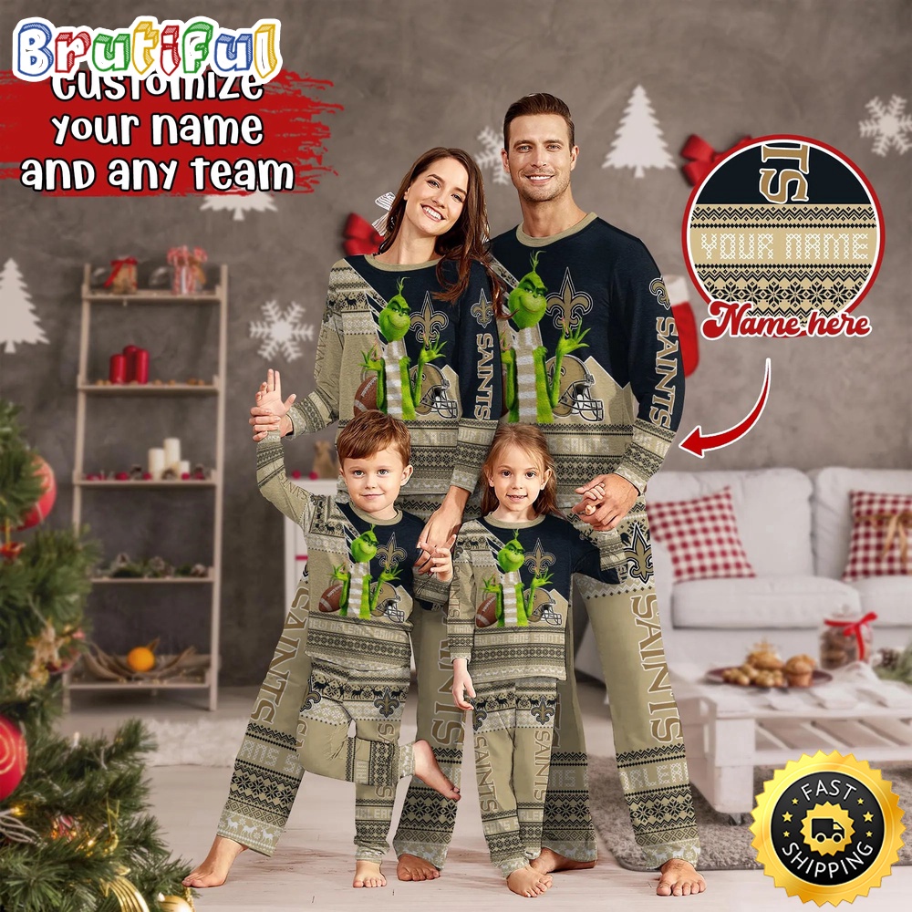 nfl new orleans saints pajamas christmas sports for family custom name pajamas fynws