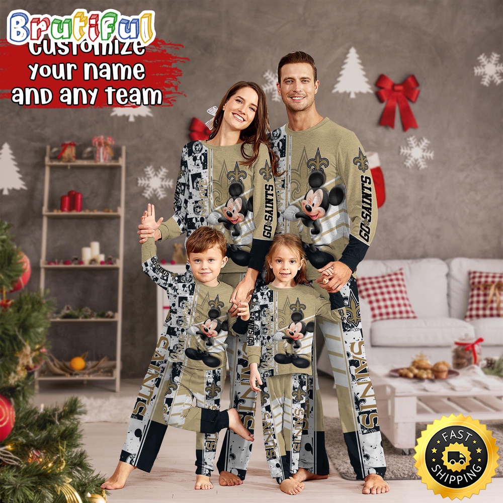 nfl new orleans saints pajamas mickey mouse for family custom name pajamas eiwnl