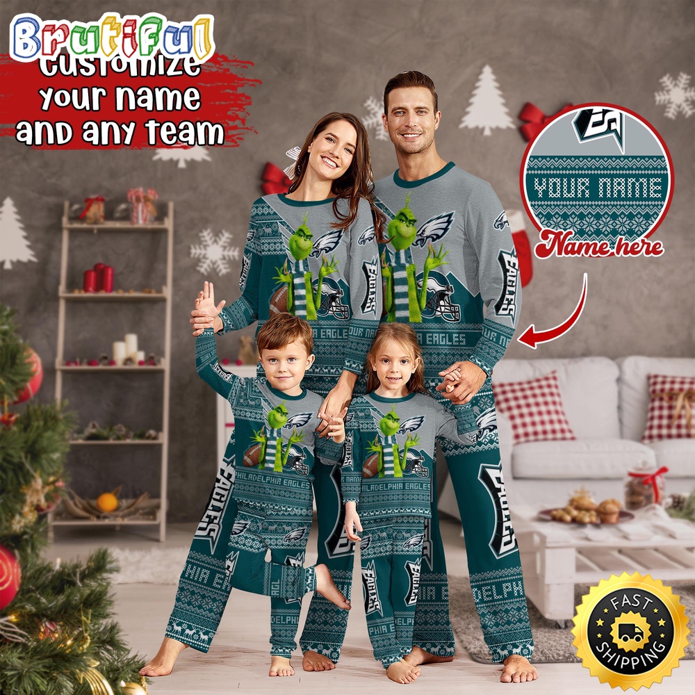 nfl philadelphia eagles pajamas christmas sports for family custom name pajamas bxyvs