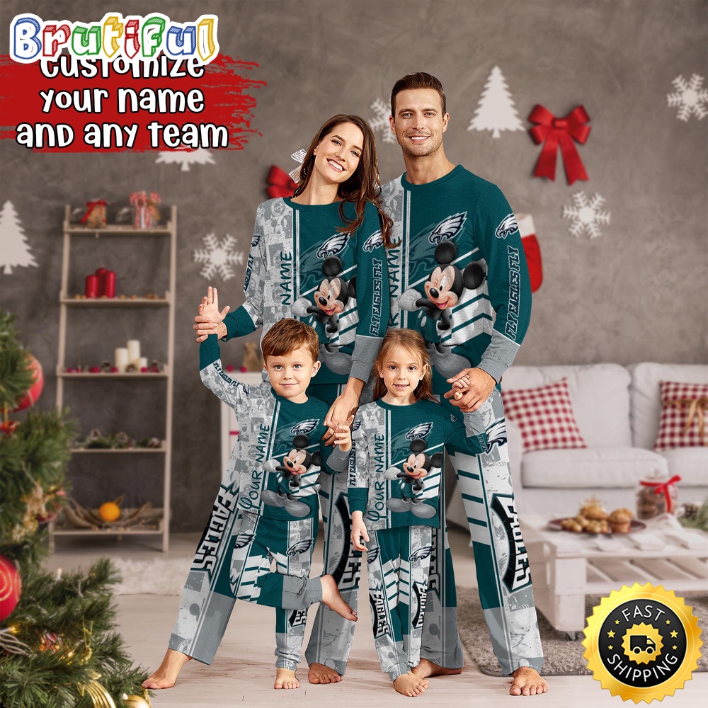 nfl philadelphia eagles pajamas mickey mouse for family custom name pajamas 6n4b3