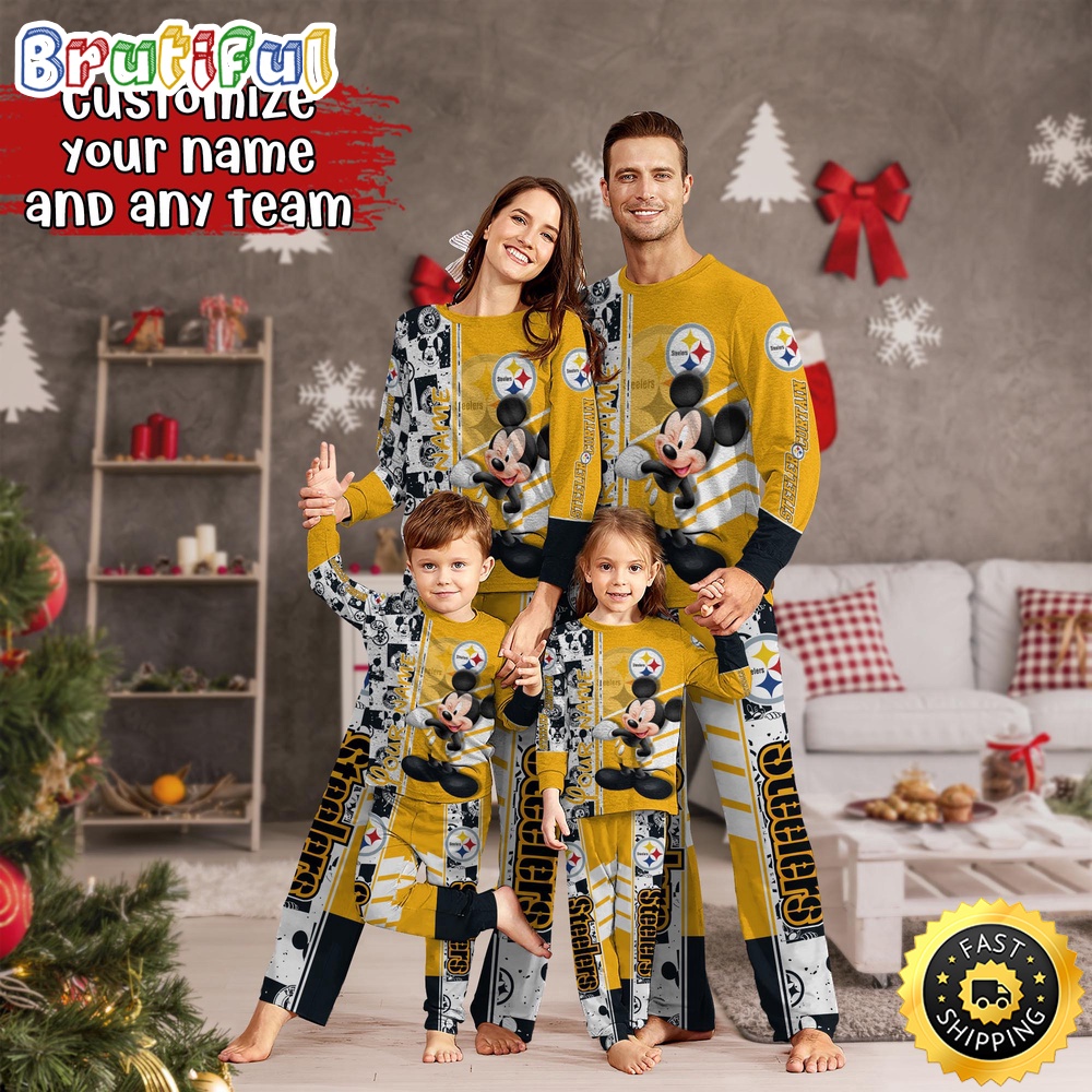 nfl pittsburgh steelers pajamas mickey mouse for family custom name pajamas fck46