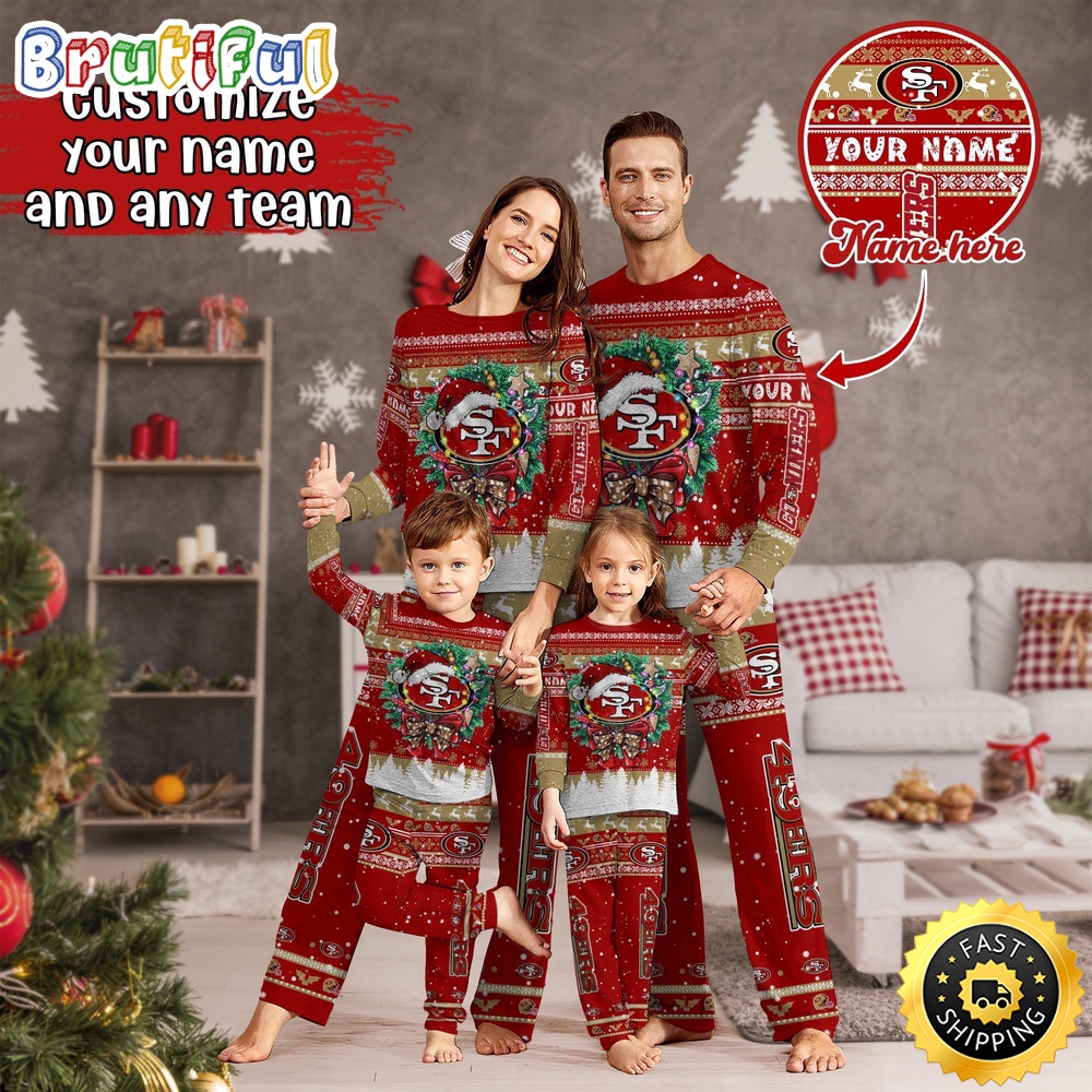 nfl san francisco 49ers pajamas christmas for family custom name pajamas w7eeq