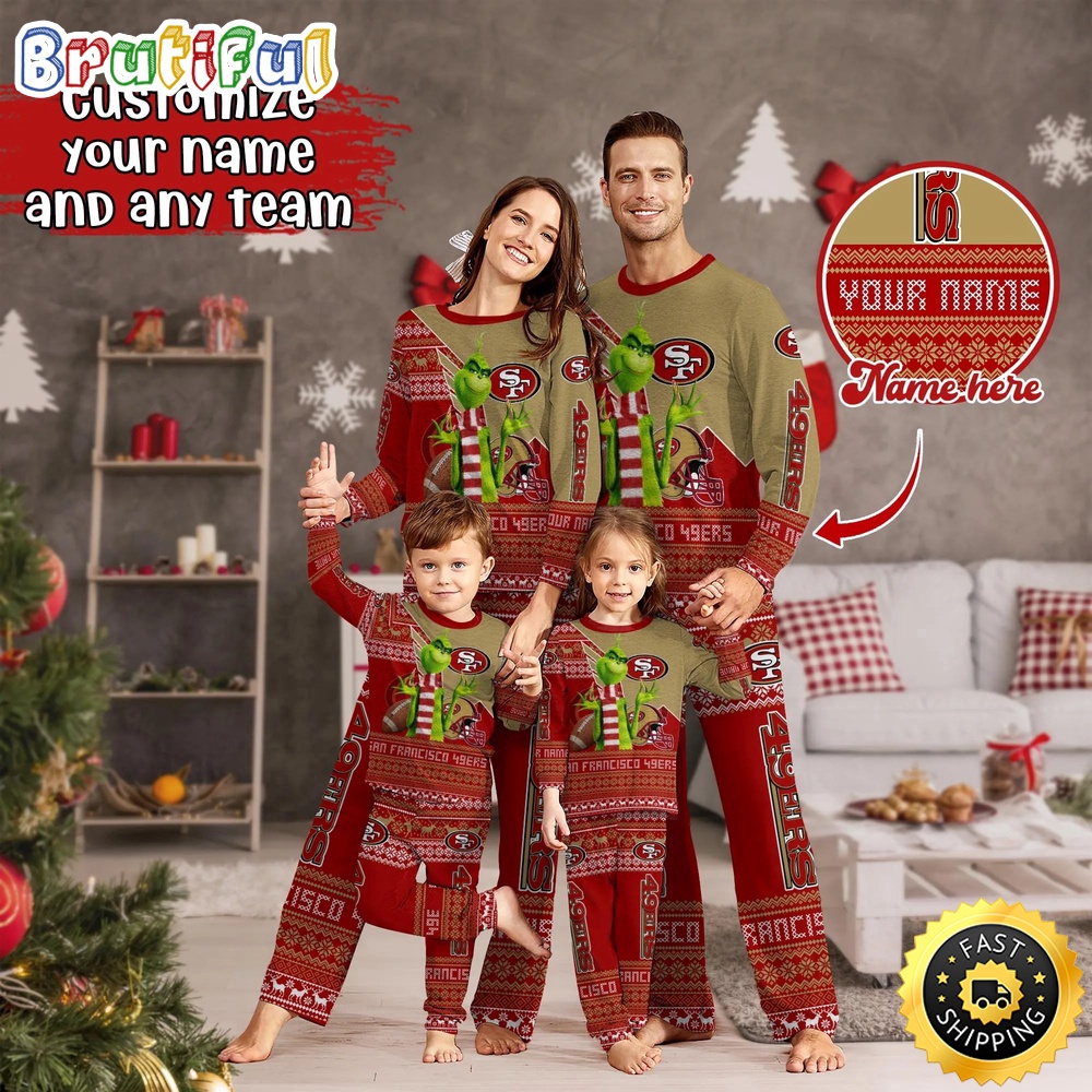 nfl san francisco 49ers pajamas christmas sports for family custom name pajamas ocrkv