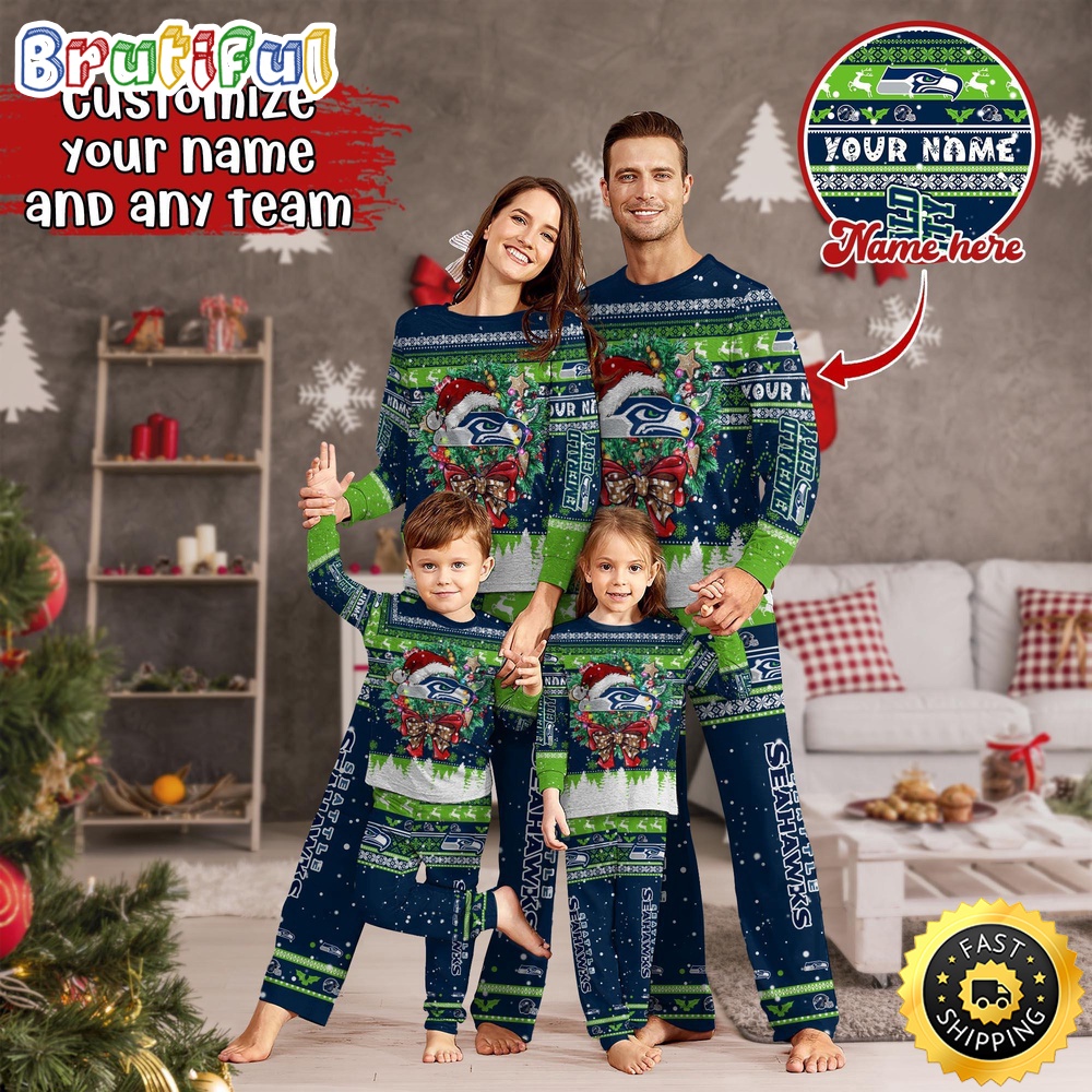 nfl seattle seahawks pajamas christmas for family custom name pajamas tb7k0