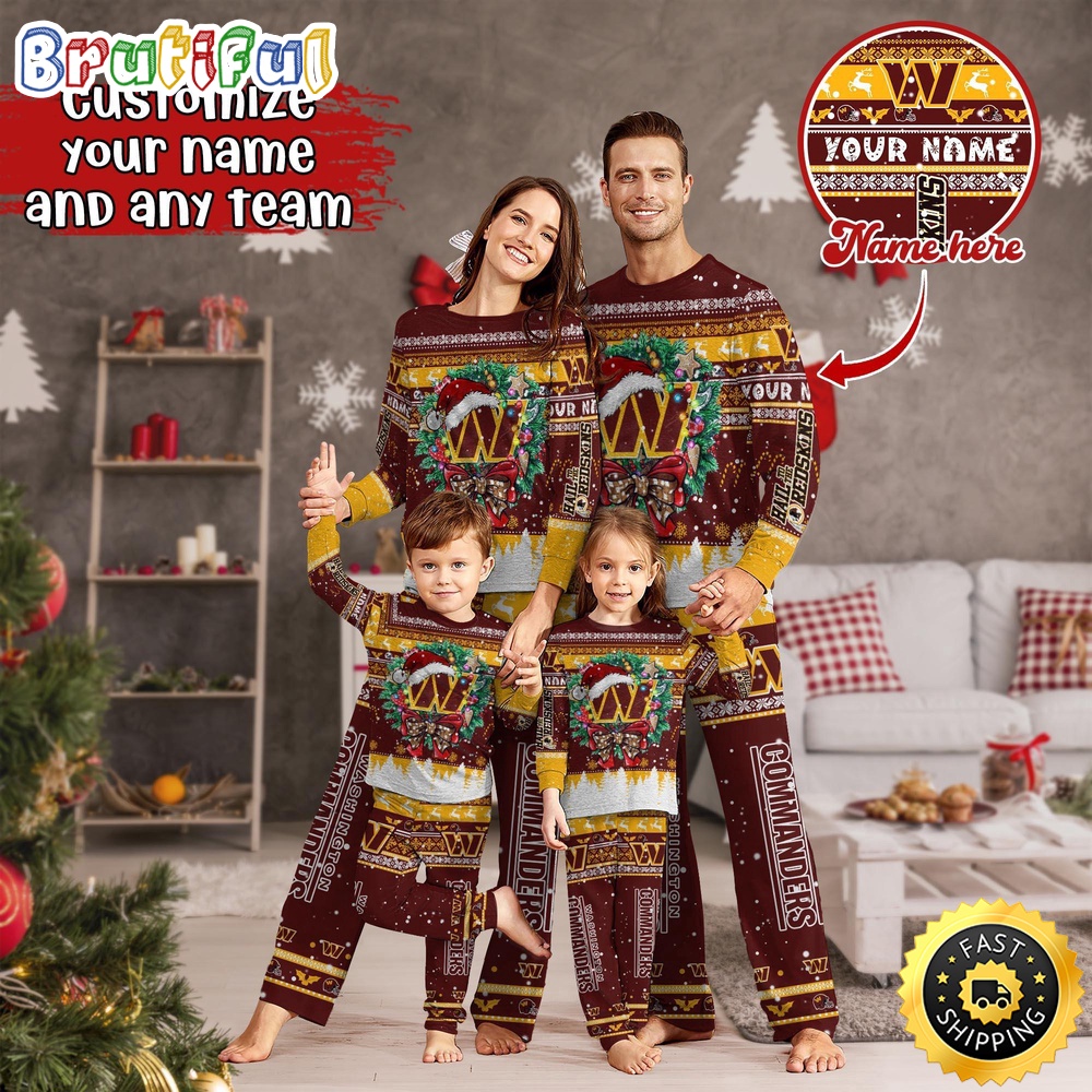 nfl washington commanders pajamas christmas for family custom name pajamas sn822