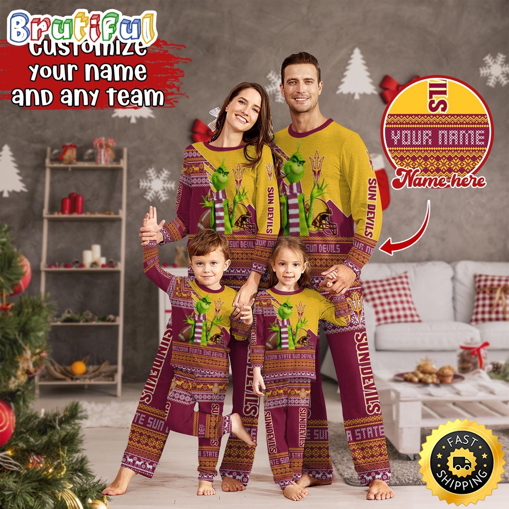 personalized ncaa arizona state sun devils pajamas xmas for sport family t6l27