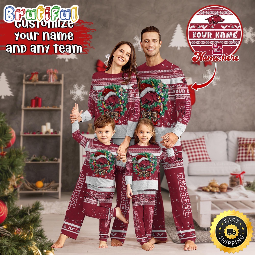 personalized ncaa arkansas razorbacks pajamas christmas pajamas for sports fan sqhlt