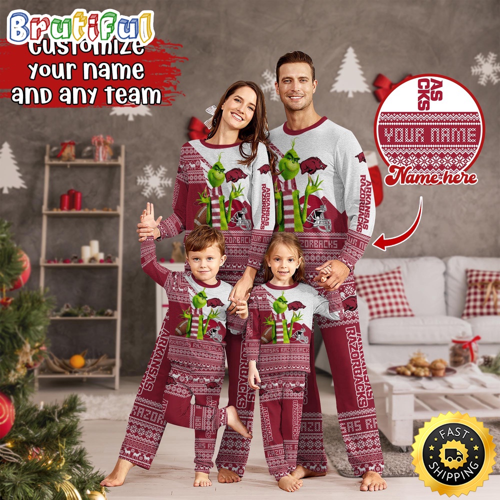 personalized ncaa arkansas razorbacks pajamas xmas for sport family 61e3q