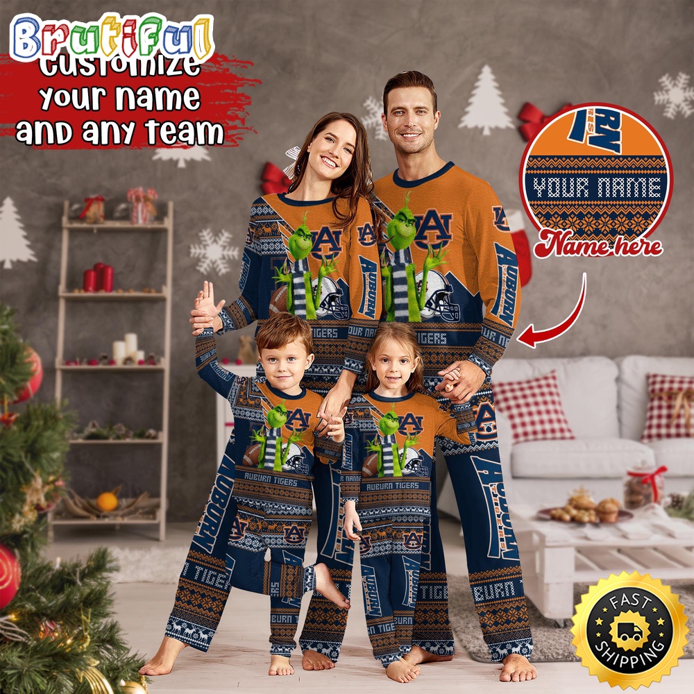 personalized ncaa auburn tigers pajamas xmas for sport family nytf5