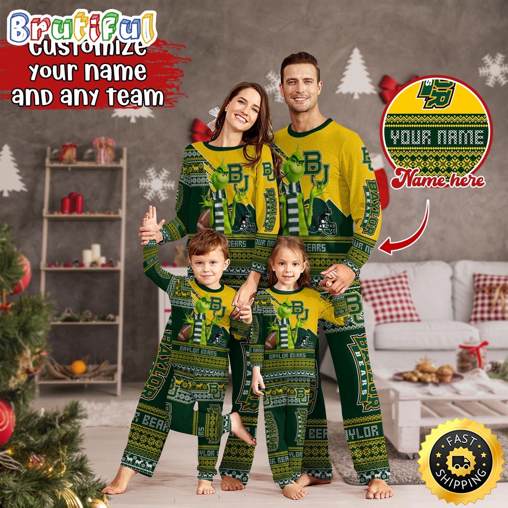 personalized ncaa baylor bears pajamas xmas for sport family o3eyc