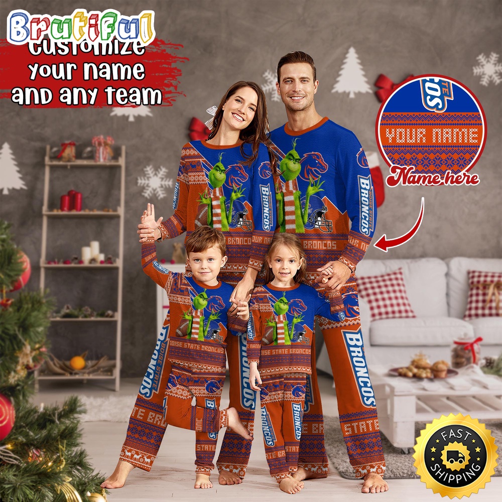 personalized ncaa boise state broncos pajamas xmas for sport family vh2w6