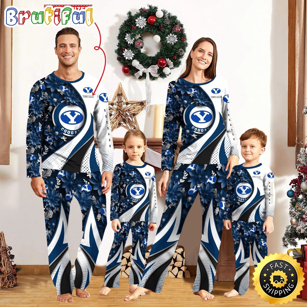 personalized ncaa byu cougars pajamas flower for sport family 30068