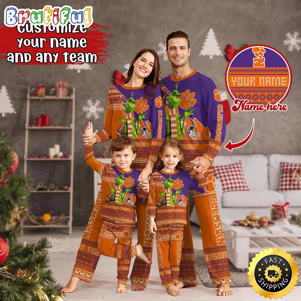personalized ncaa clemson tigers pajamas xmas for sport family 2q62l