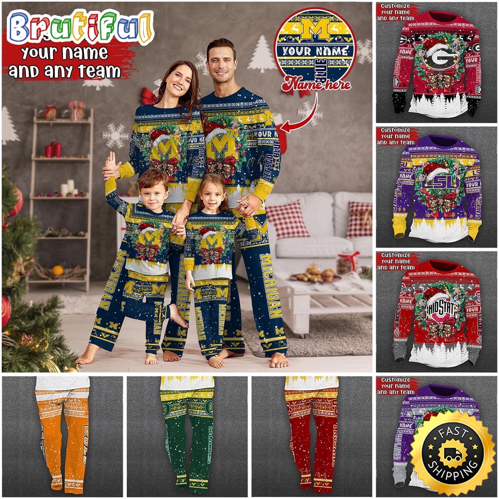 personalized ncaa customized xmas pajamas for sports fan custom sport pj for family na44873 n0kkx