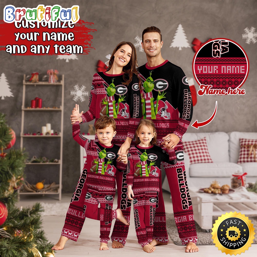 personalized ncaa georgia bulldogs pajamas xmas for sport family 8961i