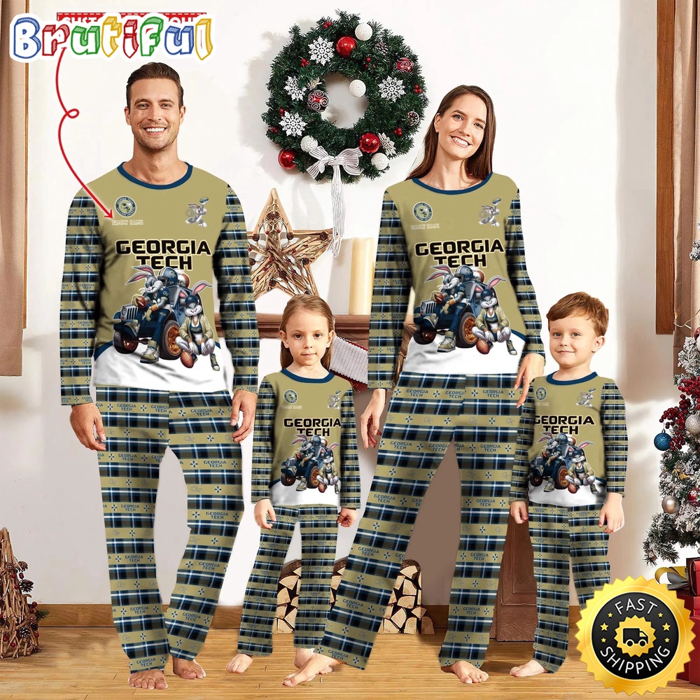 personalized ncaa georgia tech yellow jackets pajamas for family ku42m