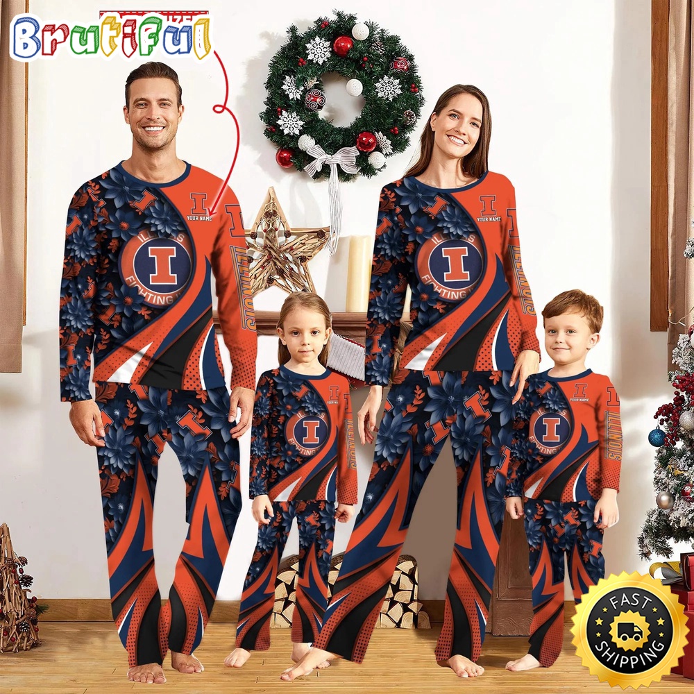 personalized ncaa illinois fighting illini pajamas flower for sport family wtzsv