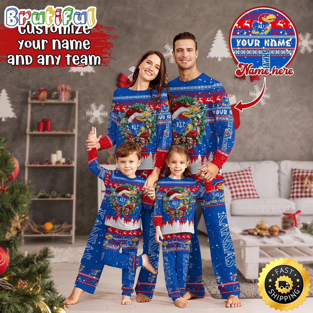 personalized ncaa kansas jayhawks pajamas christmas pajamas for sports fan ozqd7