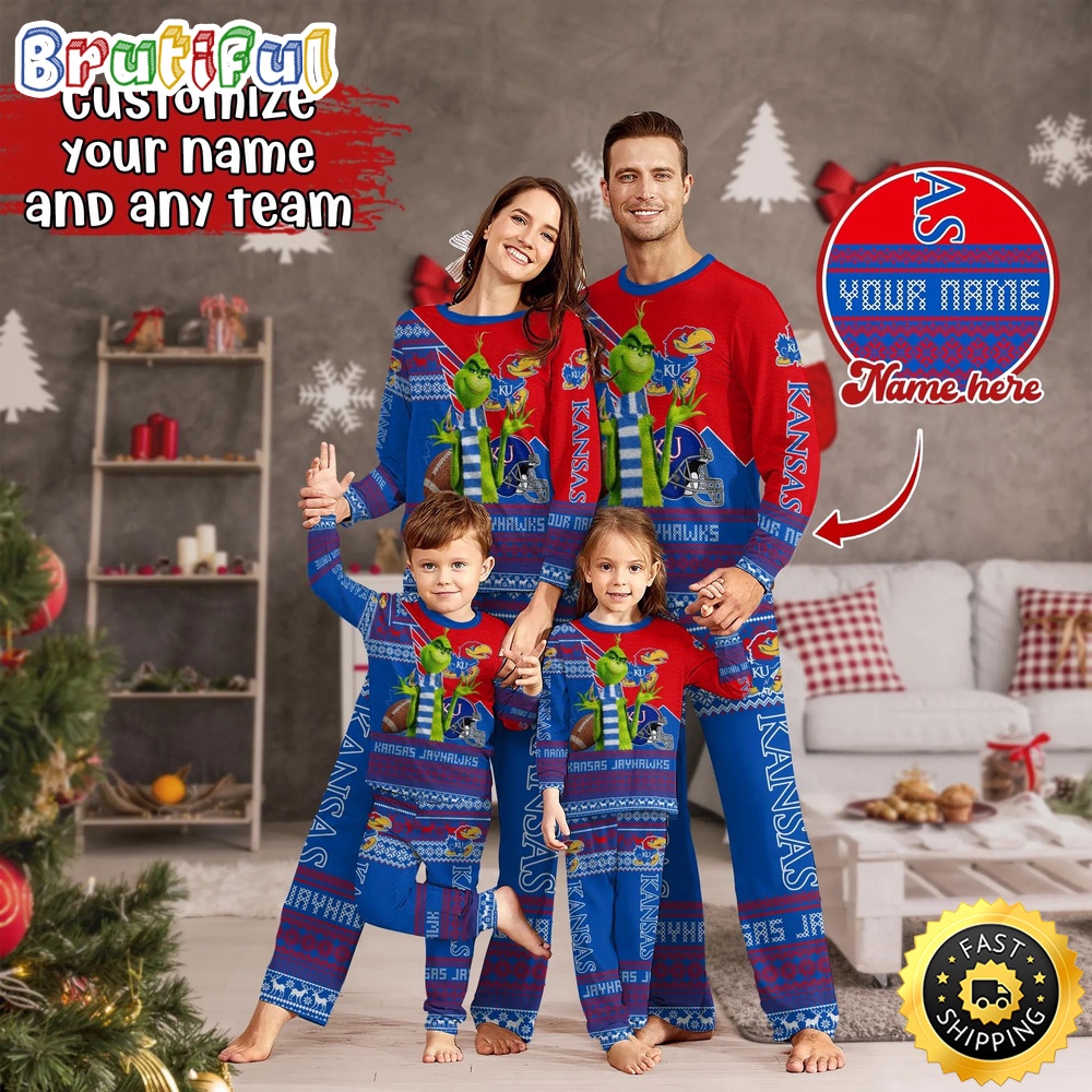 personalized ncaa kansas jayhawks pajamas xmas for sport family abij3