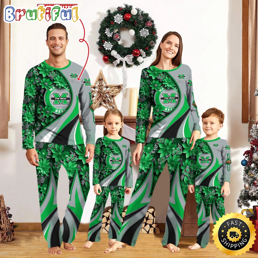 personalized ncaa marshall thundering herd pajamas flower for sport family br1wl