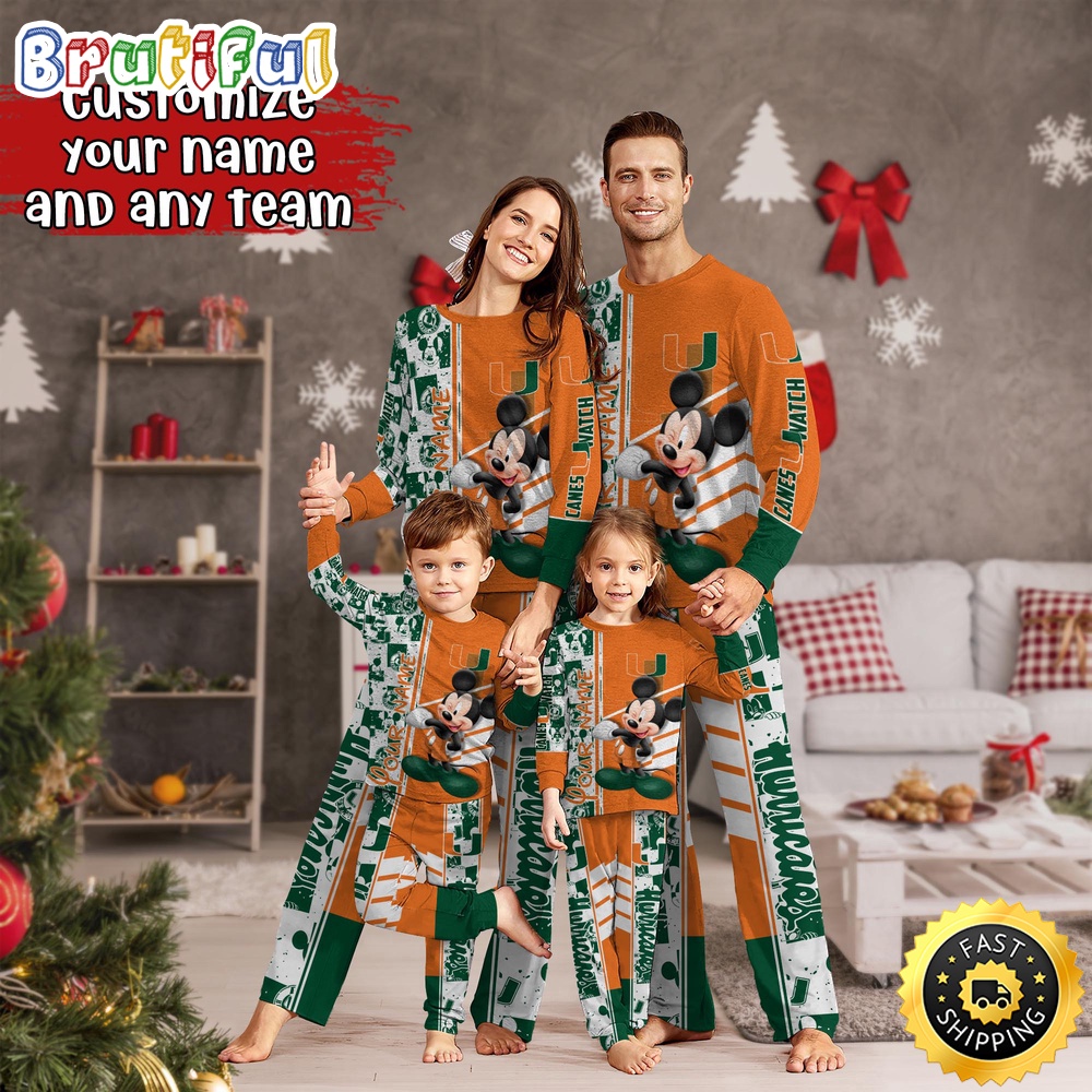 personalized ncaa miami hurricanes pajamas mickey mouse for family 08j72