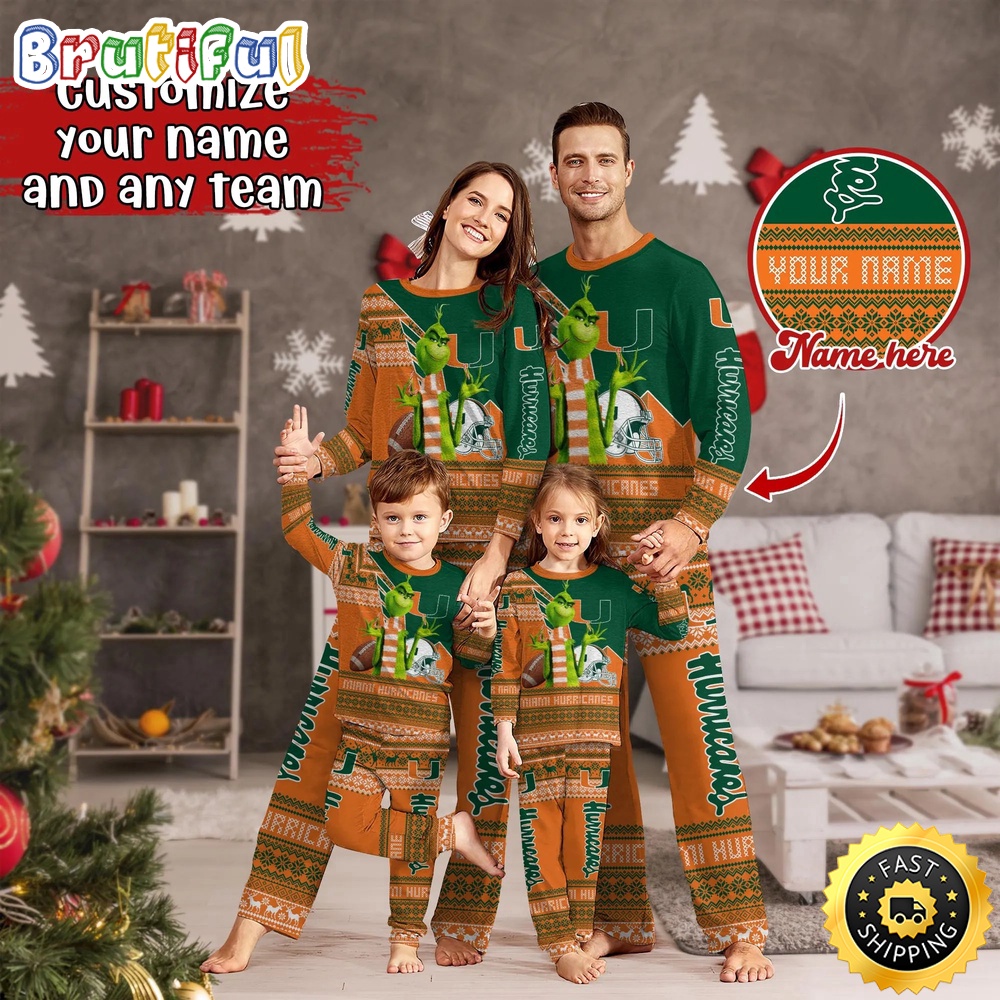 personalized ncaa miami hurricanes pajamas xmas for sport family a8krw