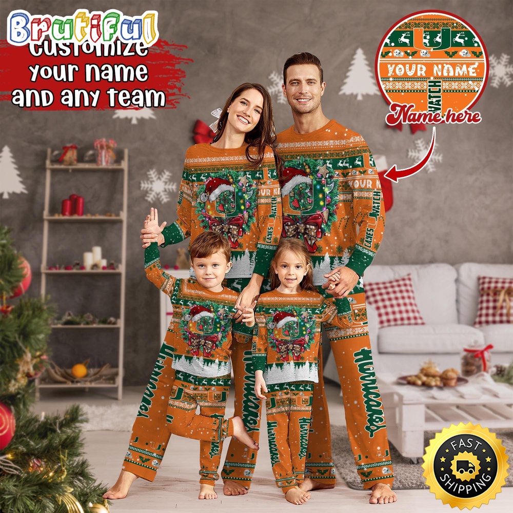 personalized ncaa miami hurricanes pajamas xmas for sports fan 1dj0a