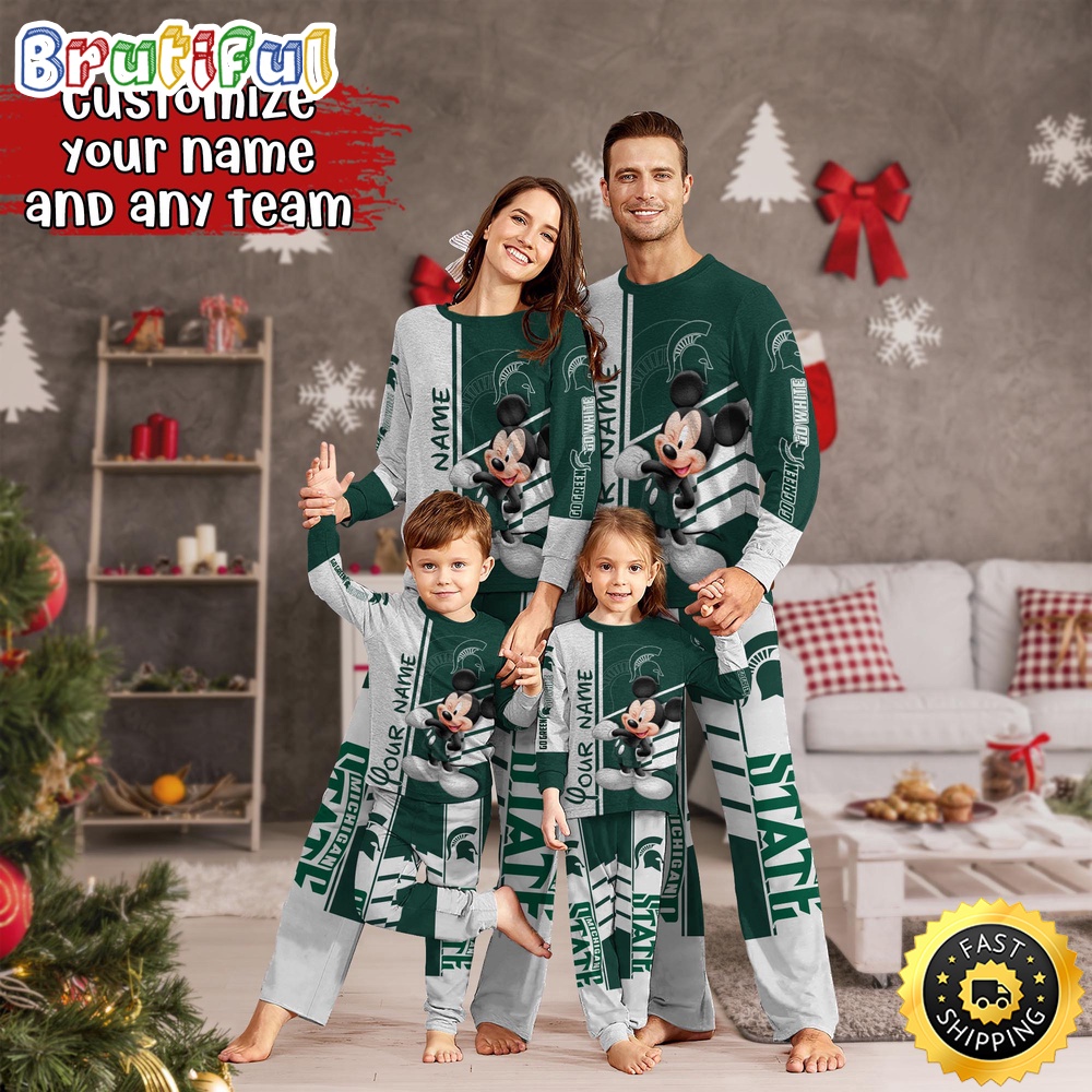 personalized ncaa michigan state spartans pajamas mickey mouse for family z3x7o