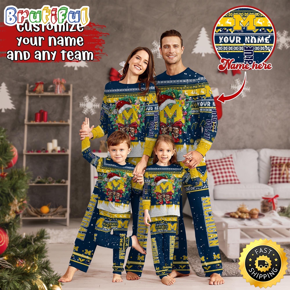 personalized ncaa michigan wolverines pajamas christmas pajamas for sports fan th82f