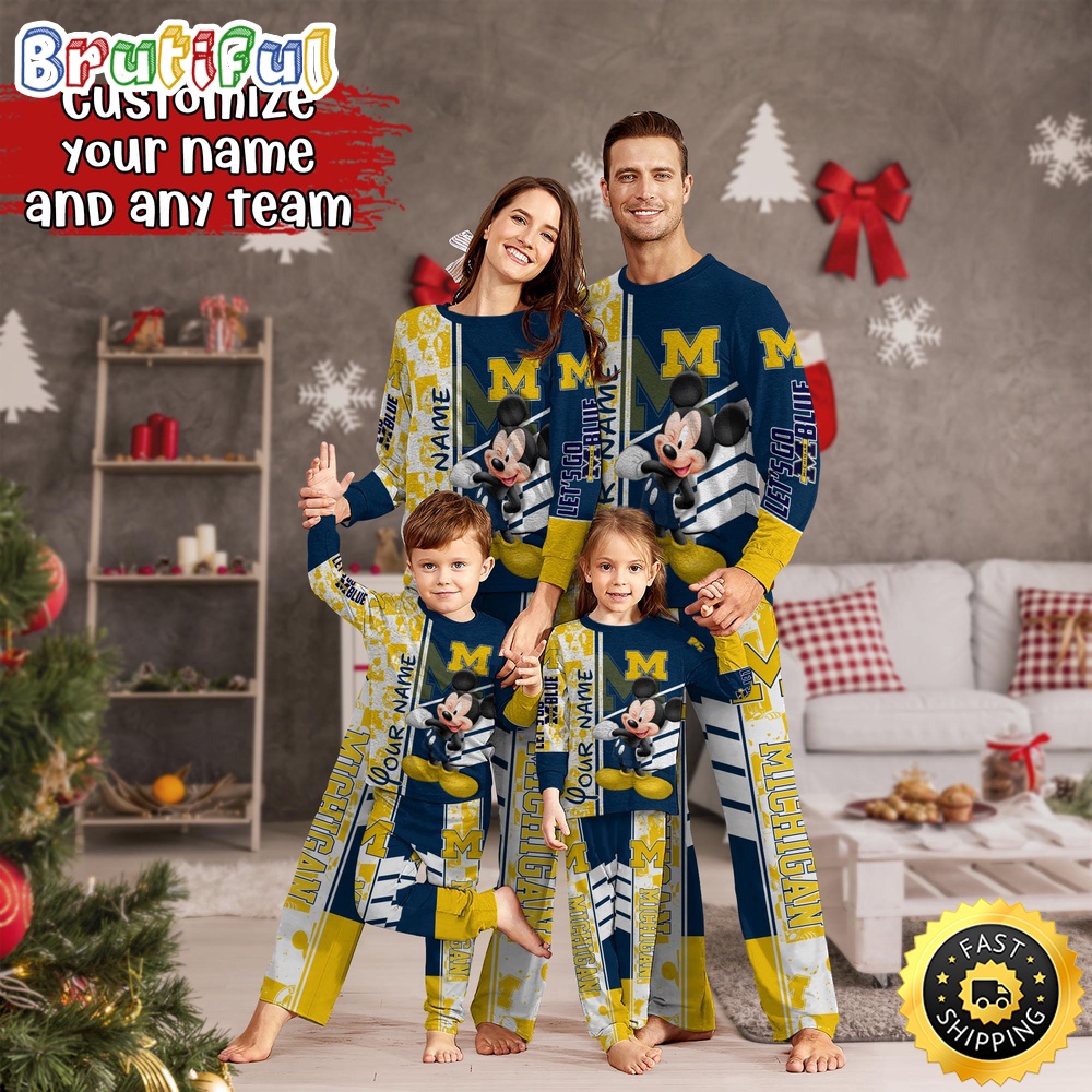 personalized ncaa michigan wolverines pajamas mickey mouse for family cqebz