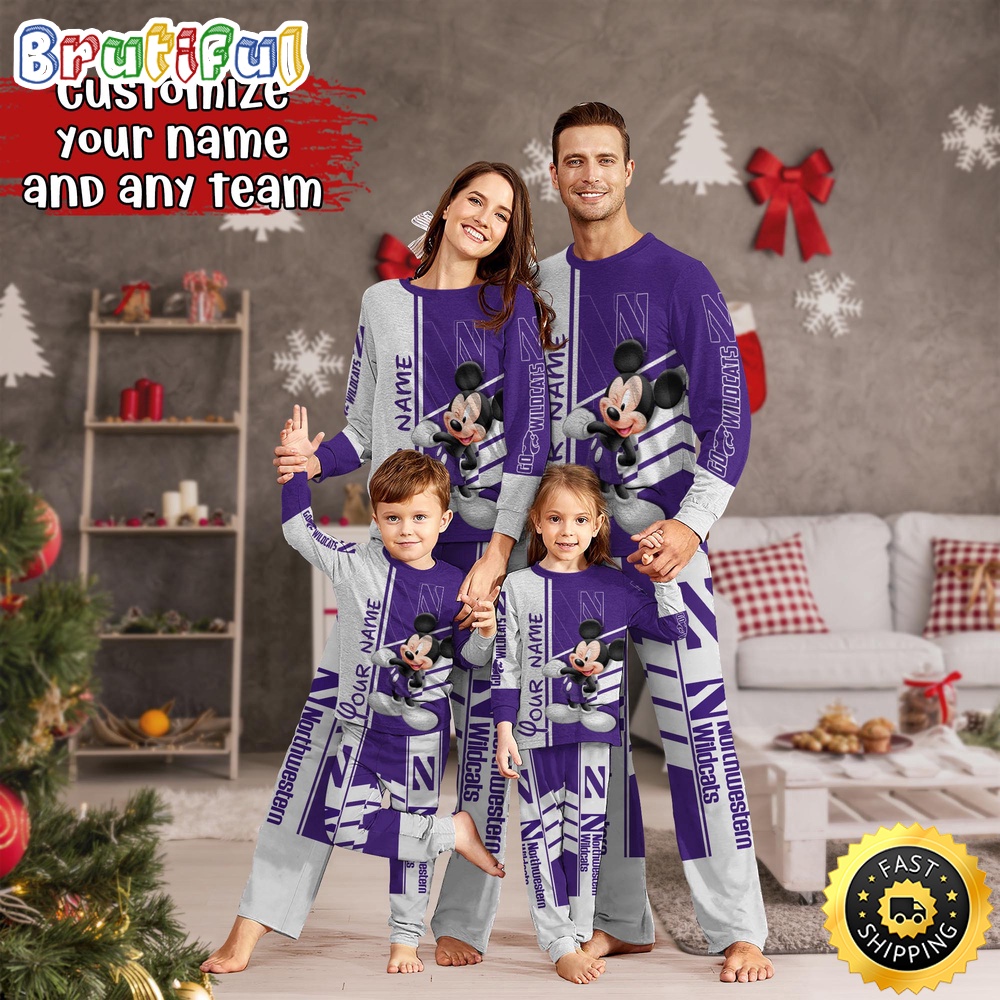 personalized ncaa northwestern wildcats pajamas mickey mouse for family may6p