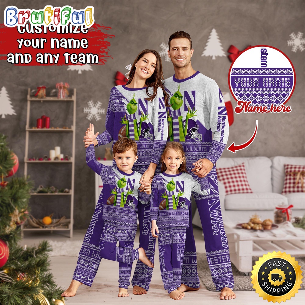 personalized ncaa northwestern wildcats pajamas xmas for sport family ntb17