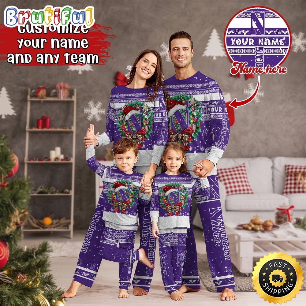 personalized ncaa northwestern wildcats pajamas xmas for sports fan jrnct
