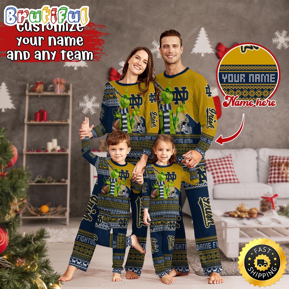 personalized ncaa notre dame fighting irish pajamas xmas for sport family 1t8r6