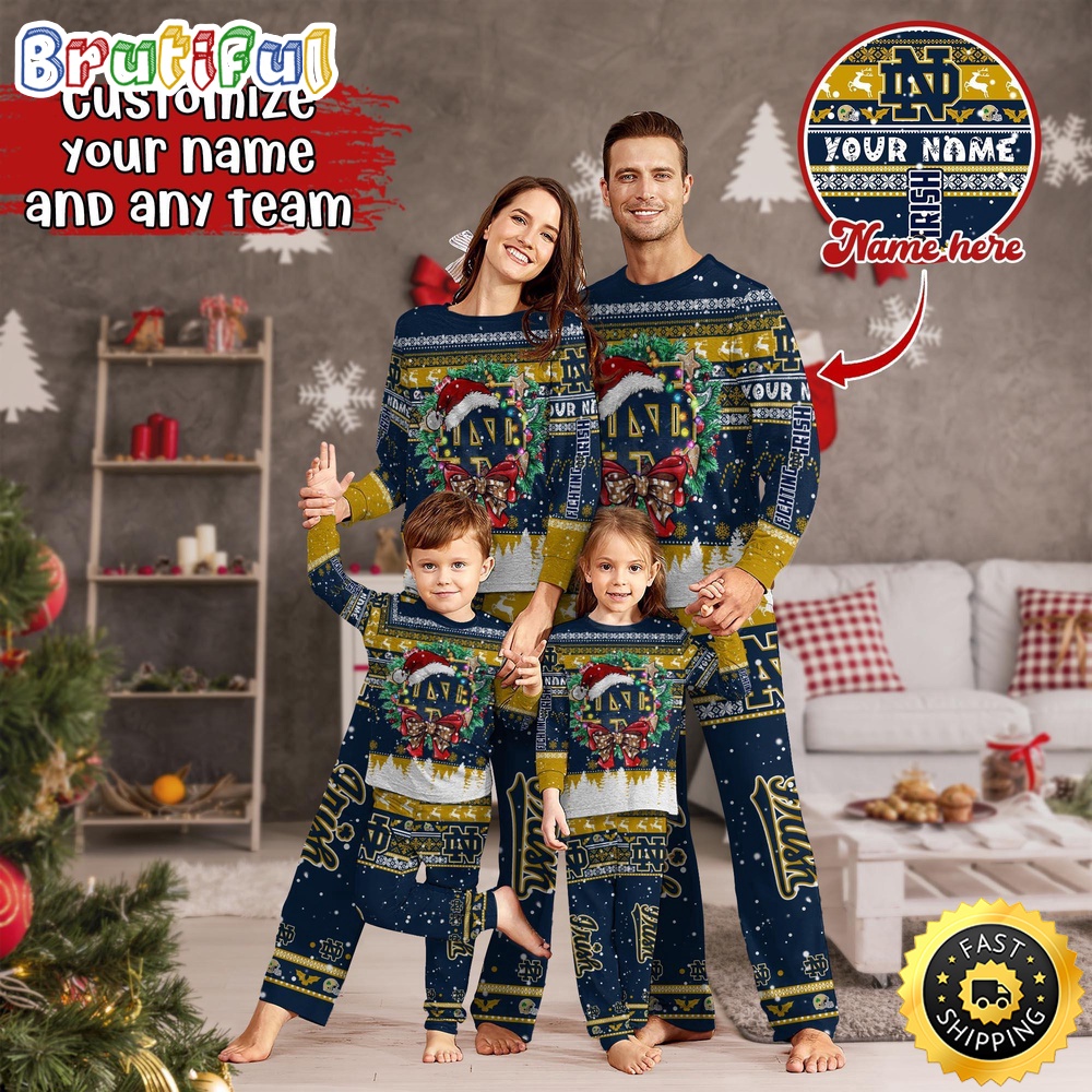 personalized ncaa notre dame fighting irish pajamas xmas for sports fan sqm49