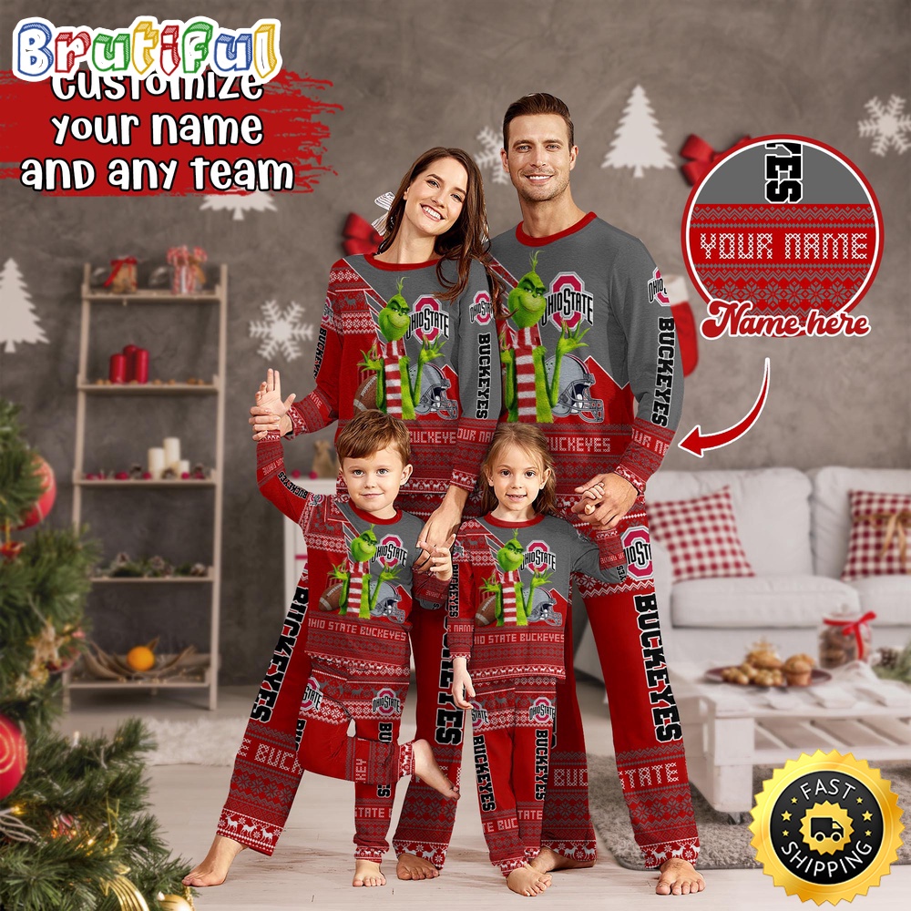 personalized ncaa ohio state buckeyes pajamas xmas for sport family zk4d5