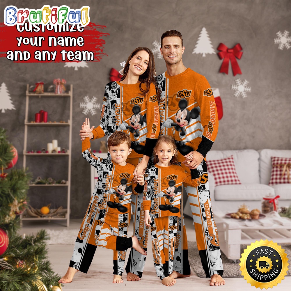personalized ncaa oklahoma state cowboys pajamas mickey mouse for family 7hh1q