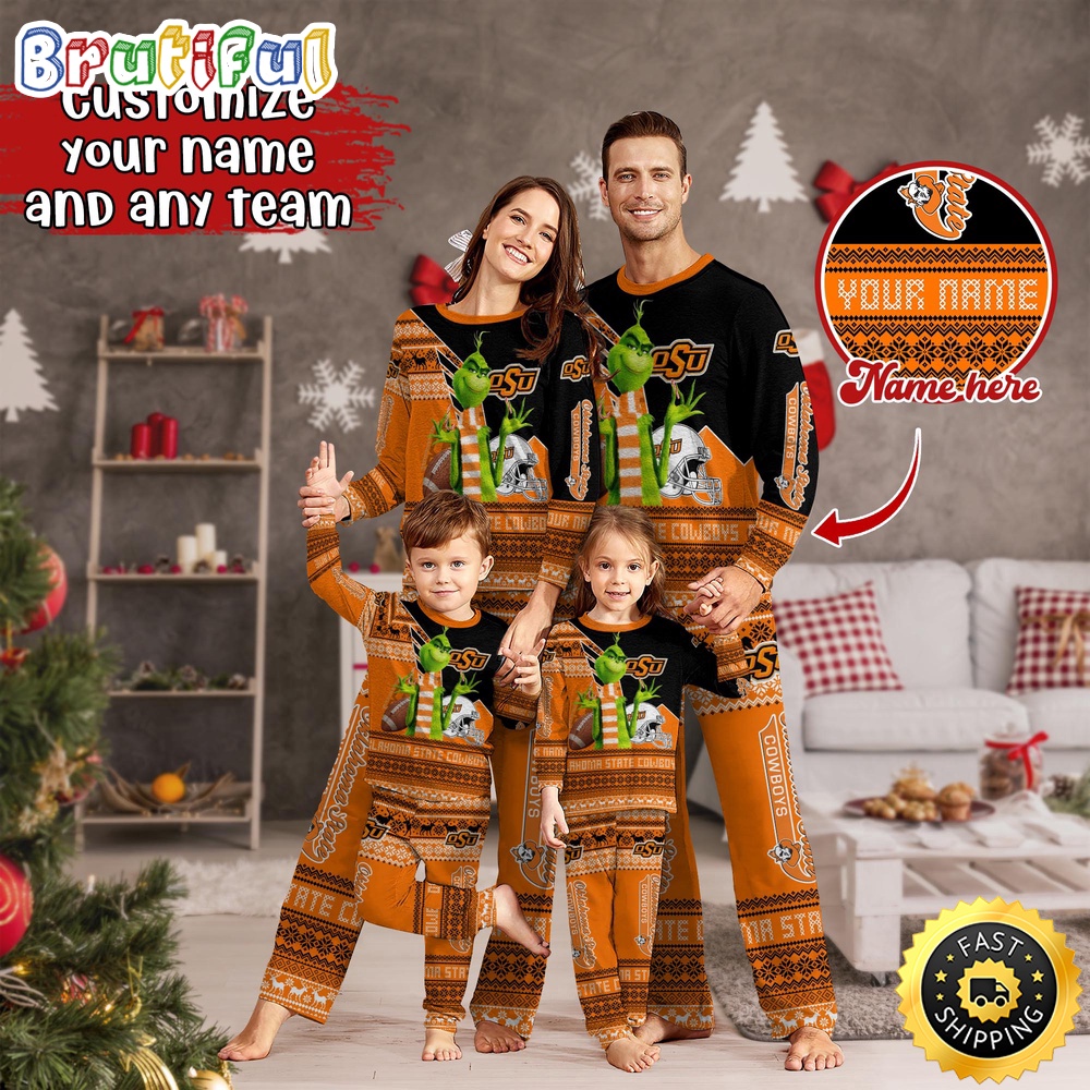 personalized ncaa oklahoma state cowboys pajamas xmas for sport family bvxn3