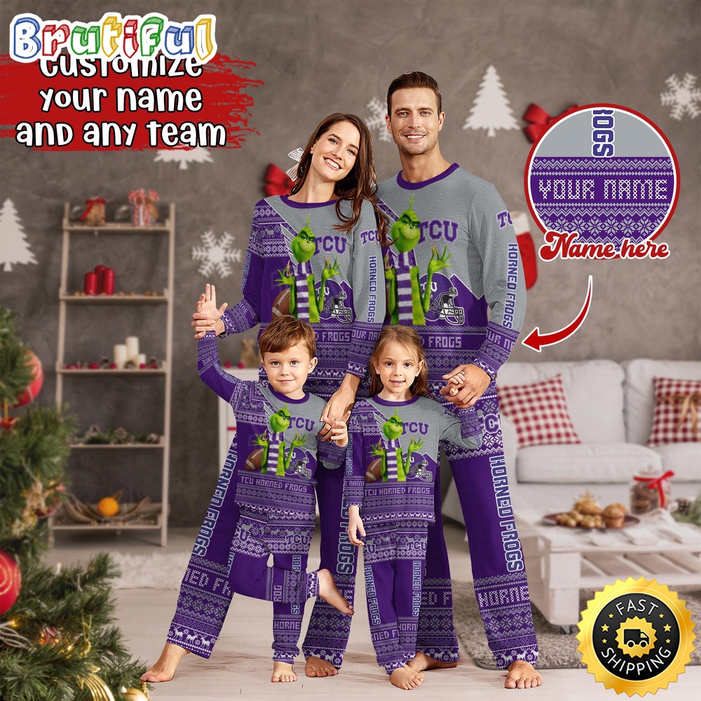personalized ncaa tcu horned frogs pajamas xmas for sport family n4ew0