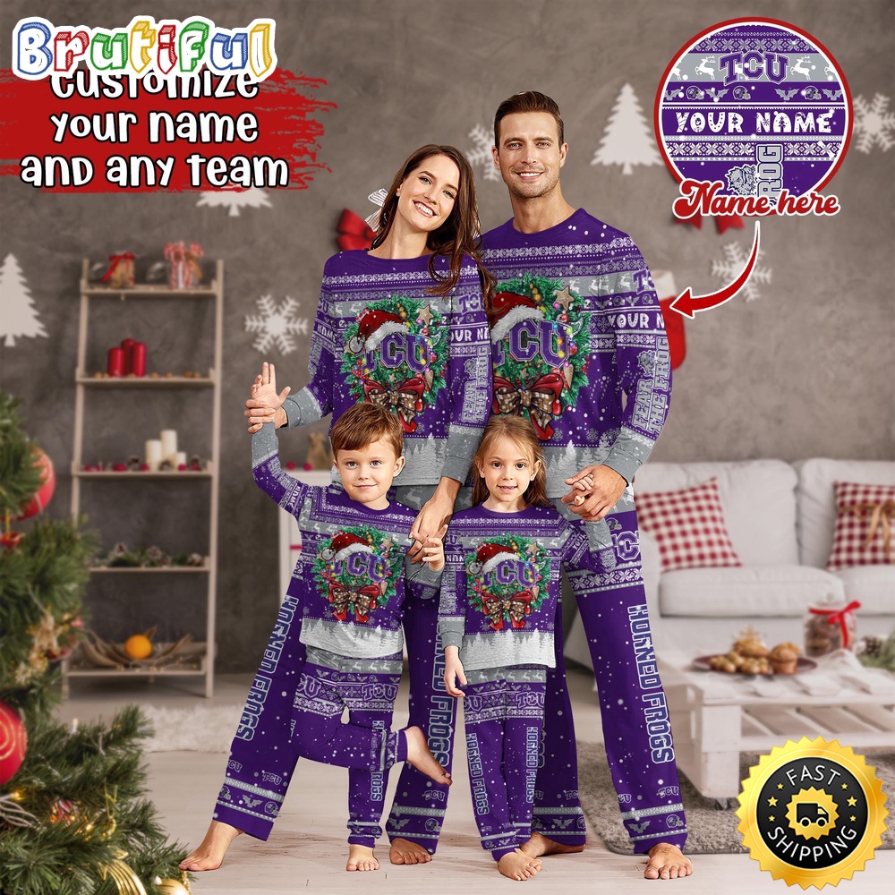 personalized ncaa tcu horned frogs pajamas xmas for sports fan alox4