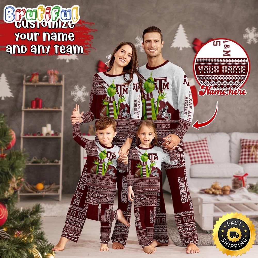 personalized ncaa texas aampm aggies pajamas xmas for sport family p9onb